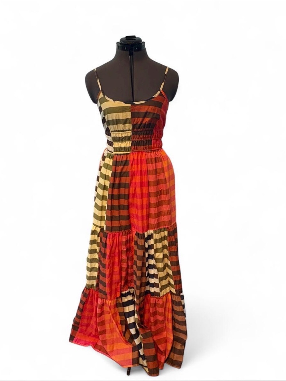 Hutch Silvana Striped Tiered Strappy Maxi Dress - Red, Orange, Green, Black